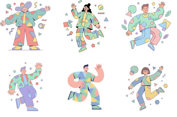 Fototapeta premium Diverse People Characters Geometric Design Set