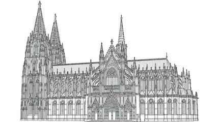 Fototapeta premium Gothic Cathedral Illustration - Detailed Architectural Sketch on White Background