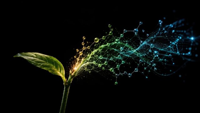 Ashwagandha Plant Leaf with Molecular Structure Science Concept Illustration