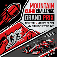 Obraz premium Dynamic Mountain Climb Challenge Grand Prix Sports Event Poster