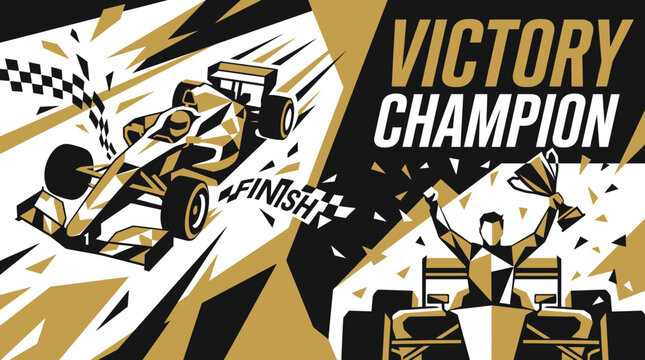 Dynamic Formula 1 Racing Victory Champion Celebration Poster