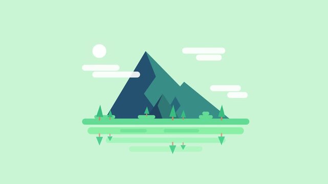 Minimalist Flat Vector Mountain Landscape Illustration Featuring Geometric Peaks and Reflective Water Elements for Creative Graphic Design Projects