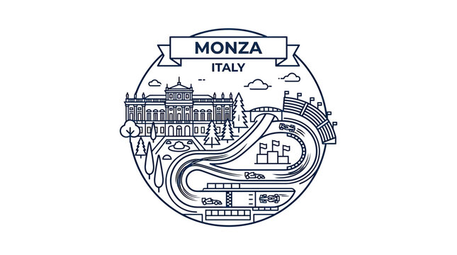 Monza Italy Circuit Race Track Villa Reale Landmark Line Art Icon