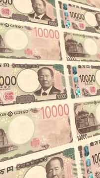 Vertical Japanese 10000 Yen Money Background Loop Animation Currency Cash Finance Business Footage
