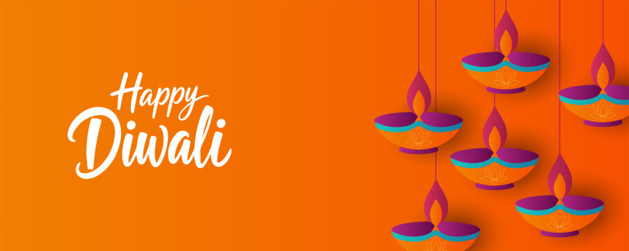 Diwali festival of lights with oil lamps, colorful waves and beautiful flowers of lights. Happy Diwali Hindu festival modern design set poster, cards, banner flayer background.