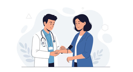 Fototapeta premium Doctor performing blood pressure check on patient in modern flat illustration style