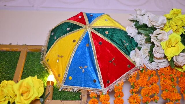The close up video shot of the Paksiatni & Indian Mehndi Stage Decoration