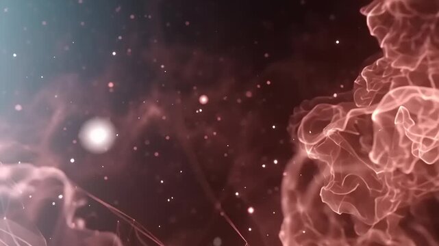 A bright star shines in a dark space with red nebula and stardust