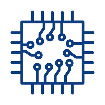 Microchip icon blue linear outline isolated on transparent background