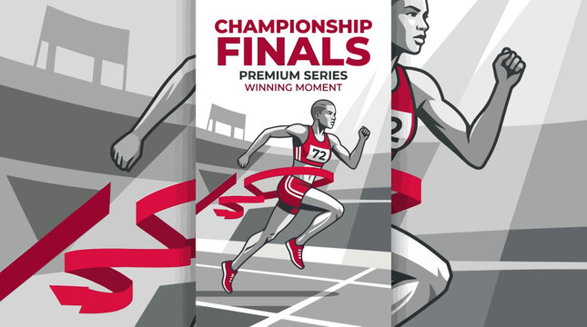 Championship Finals Winning Moment Athlete Crossing Finish Line Victory Celebrate