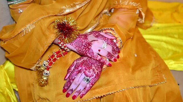 The Mehndi Ceremony girls hena hands close up