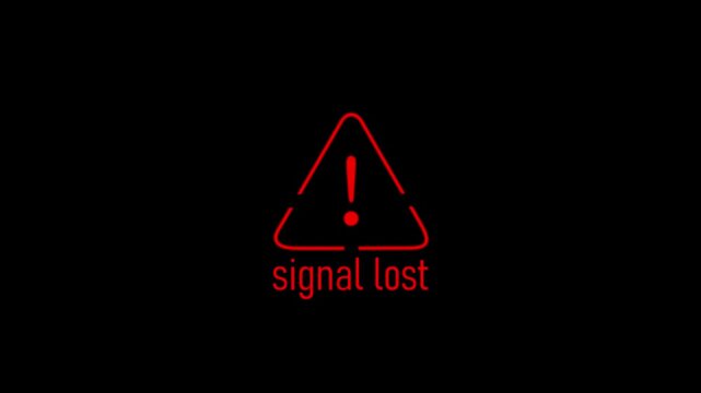 Glowing red Signal Lost animation featuring a warning triangle and alert text. Suitable for communication failure, security monitoring, technology interfaces, and digital warning content.