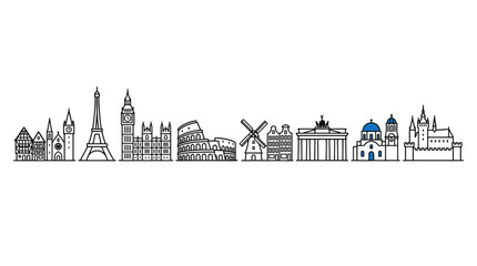 Iconic European Landmarks Skyline Silhouette, Travel and Architecture © jono