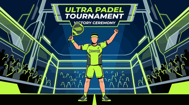 Champion Padle Player Celebrates Victory On A Gleaming Futuristic Tournament Court