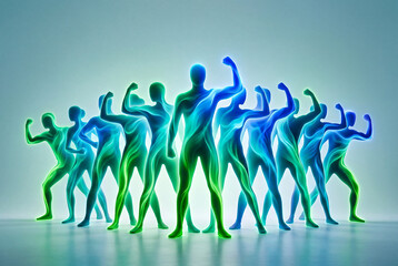 Obraz premium Glowing abstract human silhouettes in strong poses