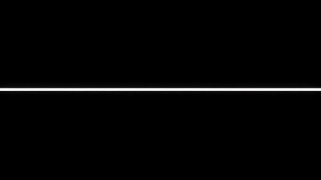 A single luminous laser beam extends across the frame horizontally creating a vivid streak of intense brightness that divides the pitch darkness into two perfectly equal and symmetrical halves