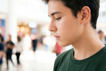 Obraz premium Close up profile of a young man with a thoughtful expression