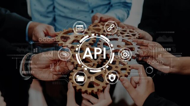 Collaborative Hands Working Together Holding Gear Symbol Representing API Development and Integration in Technology Sector with Digital Graphics Overlay. Entropy.