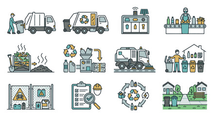 Collection of colorful flat design transportation and industry icons set. © ning