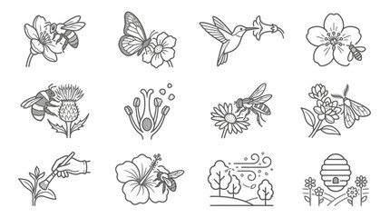 Artistic floral and garden pollinator sketch set © fuad