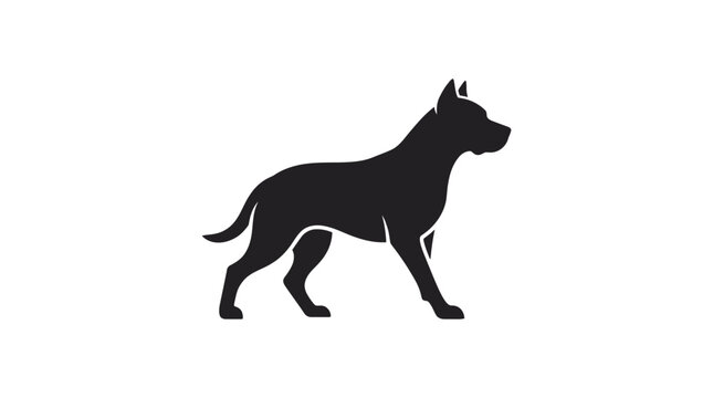 Black silhouette of a muscular dog standing profile.