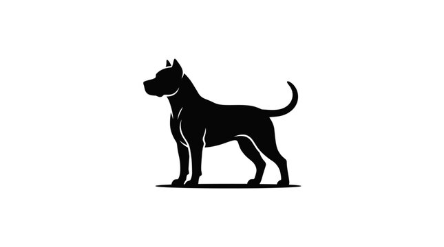 Black silhouette of a standing pitbull breed dog.