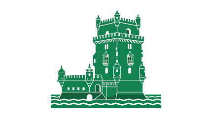 Belem Tower Lisbon Landmark Vector Illustration Green Silhouette © Kuwadi