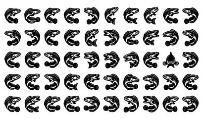 Fototapeta premium Snakehead Channa Fish Black White Mascot Vector Collection for Fishing Logo and Apparel