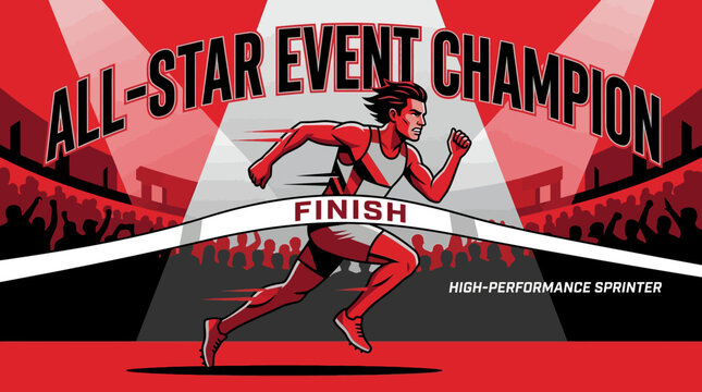 All-Star Event Champion Sprinter Crossing The Finish Line With Crowd Cheering