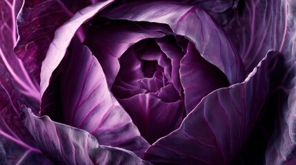 Obraz premium 97.Top view macro shot of freshly cut cabbage, vivid purple hues, crisp texture detail, organic food background