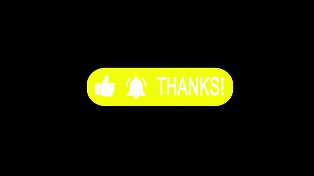 Yellow "THANKS" animation featuring a mouse click and a notification pop-up, with a transparent background.