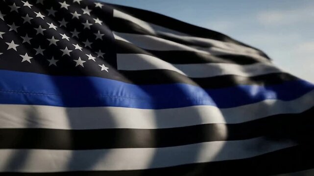 American Flag with Blue Line Displaying Support for Law Enforcement