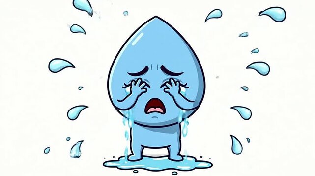 Animated Cute Water Droplet Crying with Tears Expressing Sadness