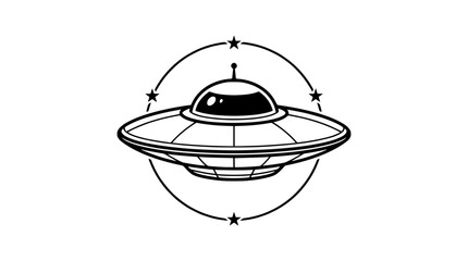 Retro UFO Flying Saucer with Stars and Circle Graphic - Vector Illustration © Abdul