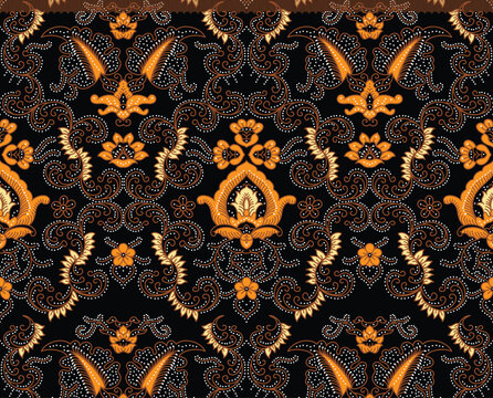 Traditional Javanese batik vector background, ethnic floral textile motif for wrapping paper and fashion design