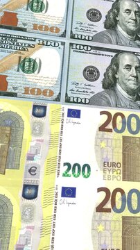 Vertical Dollar to Euro 200 Money Exchange Background Loop Animation Currency Finance Footage