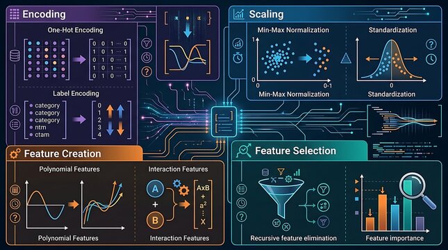 Data science feature engineering and machine learning infographic