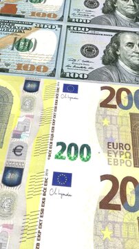 Vertical US Dollar and Euro 200 Currency Exchange Loop Background Business Finance Motion