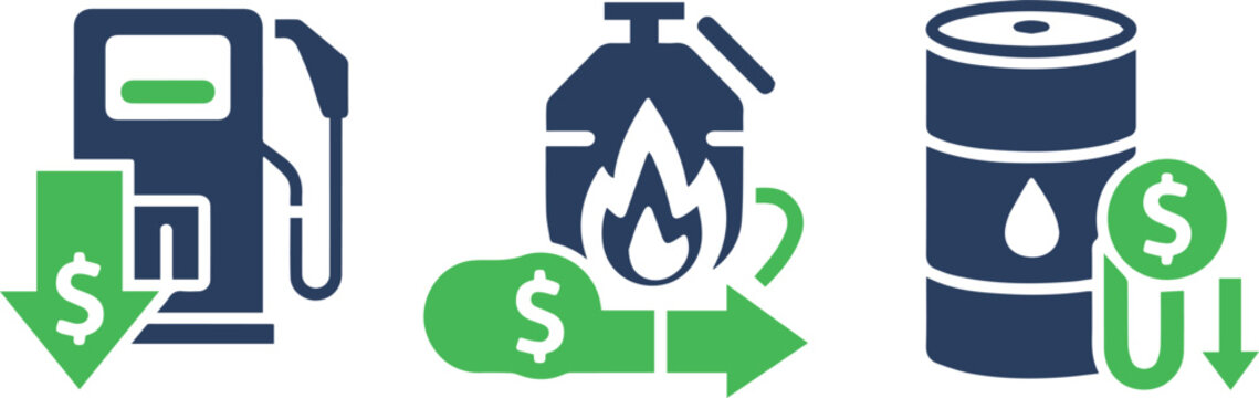 Energy Cost Reduction Icon Set with Falling Price Arrows