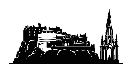 Fototapeta premium Edinburgh Castle and Scott Monument Silhouette