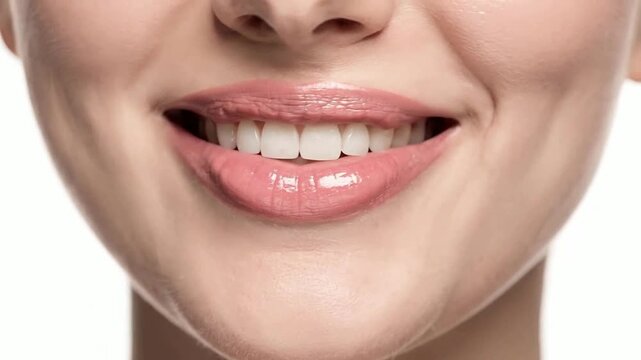Close-up of a woman's lips with glossy makeup and smooth skin