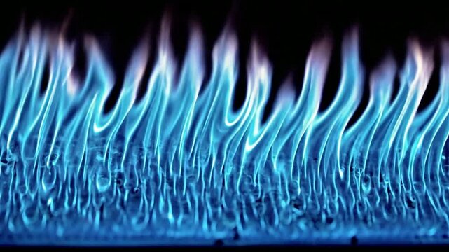 Close-up of blue flames flickering with dynamic movement