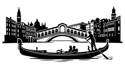 Venice Gondola Ride Silhouette: Rialto Bridge and Cityscape © oka