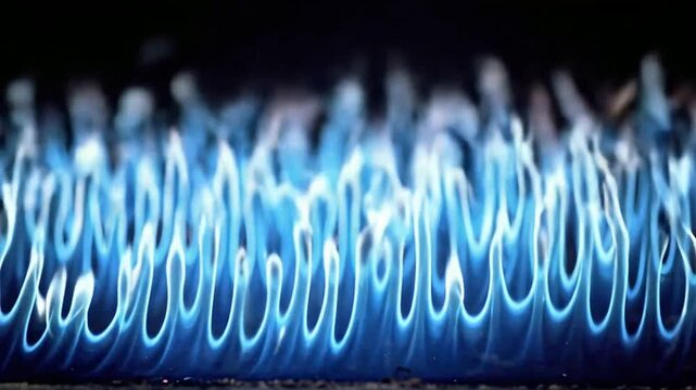 Close-up of Blue Flames on Gas Burner for Cooking or Fireplace