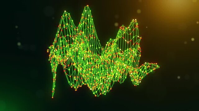 Cinematic camera animation revealing a wavy neural network shaped as the Ivory Coast with glowing green, yellow, and orange nodes, soft bokeh background, and Connected Intelligence text.