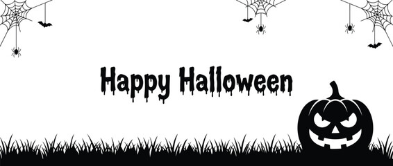 Happy halloween greeting with spooky pumpkin and spiderwebs illustration © md