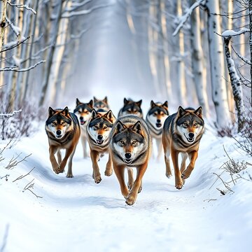 group of dogs in the snow
