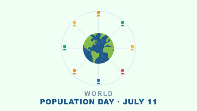 World Population Day concept with diverse human silhouettes and globe