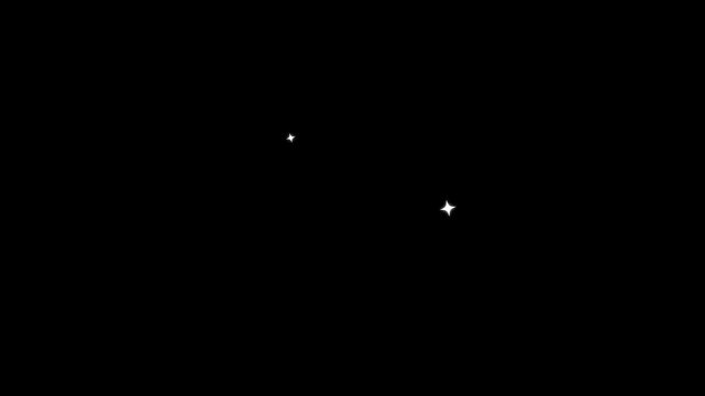Sparkling twinkle stars, glowing white star blinking animation, festive holiday decoration effect, cartoon vector doodle lights, black screen chroma key background, seamless loop, 4K