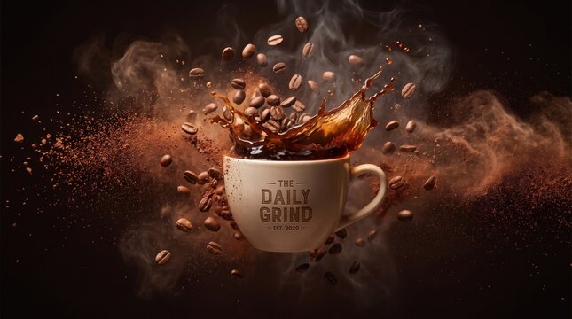 Coffee Splash Explosion with Beans and Powder